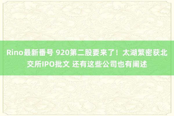 Rino最新番号 920第二股要来了！太湖繁密获北交所IPO批文 还有这些公司也有阐述