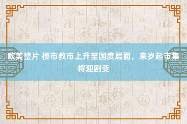 欧美整片 楼市救市上升至国度层面，来岁起市集将迎剧变