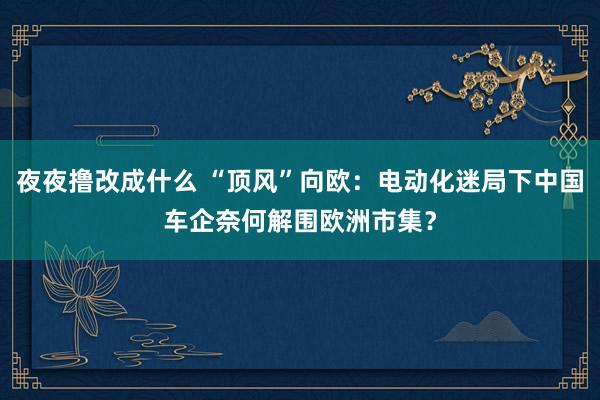 夜夜撸改成什么 “顶风”向欧：电动化迷局下中国车企奈何解围欧洲市集？